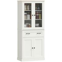 Laisvai pastatoma virtuvės spintelė, sandėliuko spintelė su reguliuojamomis lentynomis ir stalčiumi svetainei, valgomajam 76 x 40 x 182.5 cm kreminė