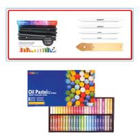 Mungyo Galerijos aliejinių pastelių rinkinys iš 48 su piešimo medžiagomis (pastelinis laikiklis, kelmai tortiljonas, švitrinis popierius) 48 Colors Bundle Pack blue
