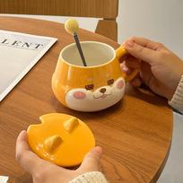 Creative Cute Shiba Inu Ceramic Cup with Lid High Value Ins Style Household Couple Water Cup Souvenir Gift Mug 420ml