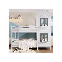 Bunk bed - MUVOE - With barriers and window - 90x200 cm - Pine frame - Anti-fall safety balta