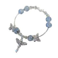 1/2Pcs Women Bracelet Burst Texture Fairy-Like Feeling Stacked Chinese Aesthetics Bracelet with Butterfly Pendant 1pc