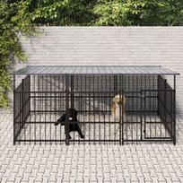 vidaXL Lauko voljeras šunims su stogu, plienas, 3,75m²