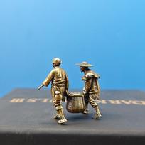 Brass Farmer Carrying A Bamboo Basket Miniature Landscape Figure Model Artificial Hill Ancient Style Scenery Decorative Ornament brass