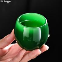 Emperor Green Jade Porcelain Cup Merit Cup Glass Retro Cha Wan Dark Green Master Cup for Tea High Quality Chinese Cup <200ml