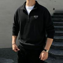 Simple men's long-sleeve stand-up collar zip-up pullover, made of lightweight, soft fabric, perfect for casual and stylish fall outfits L juoda