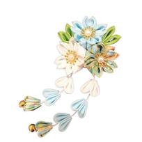 Hanfu Accessories Japanese Kimono Headwear Ancient Style Tassel Flower Hairpin  Bridal mėlyna