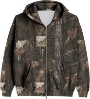Women's Men's Camo Zip Hoodie Maple Leaf Print Oversized Hooded Sweatshirt Wool Long Sleeve Jacket S