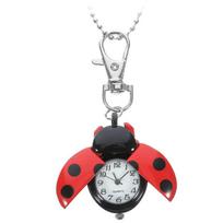 Retro Pocket Watch Creative Ladybug Shape Vintage Quartz Pocket Watch Alloy Kids Gift less gray