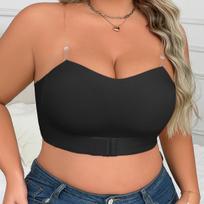 Plus Size Women Front Closure Push Up Seamless Detachable Strap Invisible Bra 1XL juoda