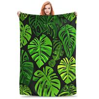 Tropical Island Tiki Style Vibrant Green Palm Leaves Blanket Lightweight Fleece Sofa Throw Blanket for Home Bedroom Office 75x90cm