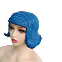 Realistic Pretty CD Wig Short Bob Overhead Masks Flexible Rubber Colorful Hair Hats  Carnival mėlyna