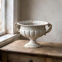 Trophy Vase Antique Finish Vintage Iron Decorative Centerpiece Plant Pot for Studio, Living