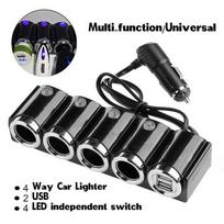 12V Multi-Outlet Power Adapter with 2 USB Ports & Switch