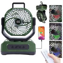 30000mAh Portable Camping Fan with RGB Lantern, Rechargeable Battery Powered Oscillating 4 Wind Speeds LED Display, Remote Control Timer Tent Beach žalia