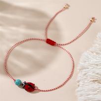 Delicate Copper Bead Synthetic Turquoise Ladybug Bracelet For Women Lovely Handmade Braided Bracelet Jewelry Accessories Gifts onesize