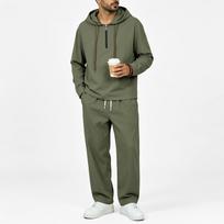 Men's Linen Hoodie Set with Half Zip, Long Sleeve Pullover and Drawstring Jogger Pants, Casual 2-Piece Outfit XXL