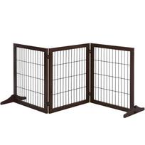 Freestanding Dog Gate 3 Panel Safety Pet Barrier Foldable w/ Support Feet Brown 185 x71 cm 185 x 36 x 71 cm ruda