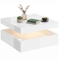 LED kavos staliukas su laikymo vietomis, 2 pakopų modernus centrinis staliukas su atviru skyriumi ir nuotolinio valdymo pultu svetainei, blizgus baltas 78 x 78 x 40 cm