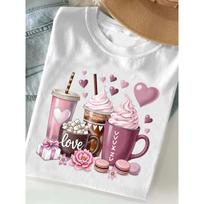 Vibrant Design Drink Lover Tee This Women'S Shirt Features Charming Pink Coffee Mugs and Heart Motifs S balta
