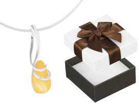 Short Silver Necklace Drop With Milky Amber Teardrop Amber 42 Cm