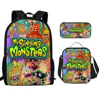 Monster Singer Elementary School Bag Three-Piece Nylon High Quality Printed Backpack Breathable Backpack Pencil case black
