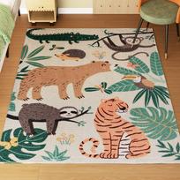 Fleece Rug with Jungle Pattern, Easy Care, Cream White+Colorful 160 x 120 x 1 cm