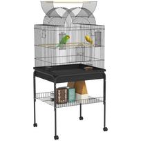 Bird Cage for Canaries & Budgies, Mobile, with Bottom Compartment, Metal Grid, Black 63 x 53 x 144 cm juoda
