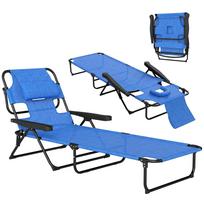 Sun Lounger, Garden Lounger, Relax Lounger, Foldable, Weather Resistant, 194 cm x 72 cm x 31 cm, Black + Dark Blue 194 x 72 x 31 cm mėlyna