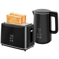 Kitchen Set with Kettle and Toaster, 7 Browning Levels, Fast Boiling, Stainless Steel, Plastic, Black 21.5 x 15.5 x 25.1 cm juoda