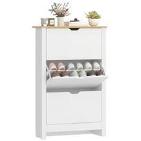 Shoe Cabinet Shoe Rack Shoe Storage, 3 Compartments, 18 Pairs of Shoes, 72 cm x 26 cm x 112 cm, White + Brown 72 x 26 x 112 cm