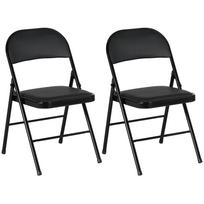 Set of 2 Folding Chairs, Portable Office Chairs, Metal Legs, Folding Chair for Office, Reception, Waiting Room, Faux Leather, Black 45 x 46 x 78 cm
