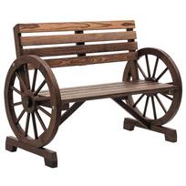 Garden Bench, Wagon Wheel Design, for 2 People, Natural Wood, Dark Brown, 105.5 x 56 x 79cm 105.5 x 56 x 79 cm ruda