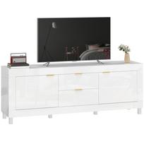 TV Cabinet for TVs up to 75 Inches, Modern Entertainment Center with 2 Cabinets and 2 Drawers, High Gloss White 180 x 40 x 66 cm