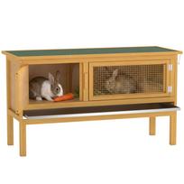Rabbit Hutch Wooden Rabbit Cage with Hinged Roof, 2 Doors, Leak-Proof Tray, 115x44.3x65 cm Light Yellow 115 x 44.3 x 65 cm geltona