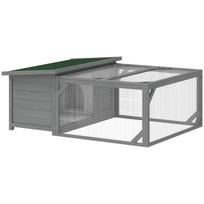Rabbit Hutch Rabbit Cage Wood Rabbit Cage with Hinged Bitumen Roof, Run Enclosure, Doors 125,5x100x49 cm Grey 125.5 x 100 x 49 cm pilka