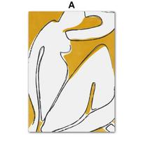 Wall Art Canvas Painting Boho PosterLine Body Face Yellow Leaves Modern Abstract Living Room Decor  And Print Home Wall Pictures 21x30cm No Framed