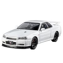 1/24 mastelio Nissan GTR R34 Skylin superautomobilio lydinio metalo lietas automobilio modelis su garsu ir šviesa, kompiuterio pagrindinio vieneto, „pasidaryk pats“ ekrano dekoratyviniai papuošalai balta