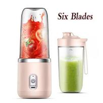 Portable Electric Blender Fruit Juice Blender Double Cup Multifunction Mini Bottle USB 6 Blades Juicer Cup Milkshake Juice Maker rožinė