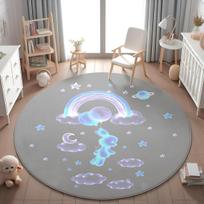 Cute Rabbit Print Round Area Rug for Kids Bedroom Anti Slip Washable Carpet for Home Living Room Round Floor Mat 40x40cm