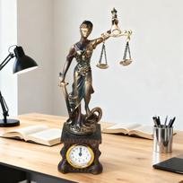Lady Justice Statue Resin Figurine Ornament With Clock Scale Of Justice Sculpture For Home Office Study Living Room Bedroom S