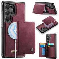 2 viename magnetinis odinis piniginė su kortelių lizda telefono dėklas, skirtas Samsung S26 Ultra S25 Plus S24 S23 A16 A56 A17 A57, su RFID, stovas Galaxy S24 Ultra raudona