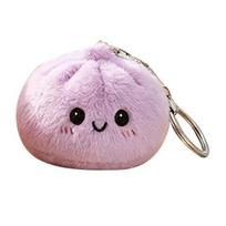 Steamed Bun Pendant Keychain with Smile Face Soft Plush Rabbit Fur Stress Reliever Portable Bag Charm for Kids Adults Skin-Friendly Anxiety Relief violetinė