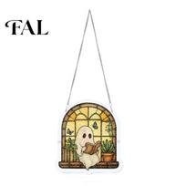 Acrylic Halloween Ornament Ghost Puzzle Suncatcher, Colorful Window Hanging Ornament, Stained Illustration Suncatcher Glass Style C