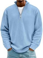 Men S Stand Collar Zip Corduroy Long Sleeve Polo Hoodie S mėlyna