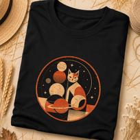 Japanese Space Cat T Shirt, Mid Century Cosmic Graphic Tee, 1950s Retro Sci-Fi T-Shirt, Sci-Fi Japanese Art Shirt, Lucky Japanese Cat Design L