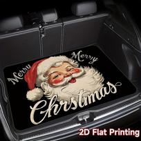 1pc Fit Christmas Car Trunk Mat with Santa Claus & Merry Christmas Logo - Black & Red Festive Design, Durable Easy-Clean 75*100cm