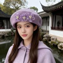 Hat New Beret Wool Pearl Flower Sweet Cute Princess Autumn Winter Painter Hat Elegant Cap adjustable 54-58cm