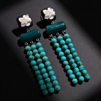 1 Pair Turquoise Color Acrylic Drop Earrings Beaded Design Boho Earrings  Gift