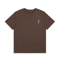 Tarpvalstybinis madingas prekės ženklas Travis Scott hip-hop dainininkas mikro logotipas spausdinti trumparankoviai marškinėliai vyriški ir moteriški aukštosios gatvės pusrankoviai S tamsiai ruda spalva