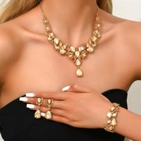 Wedding Season Women's Fashion Sparkling Crystal Water Drop Necklace Bracelet Earrings Jewelry Set Banquet Party Holiday Gift